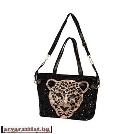 Flitteres női táska fekete leopárd